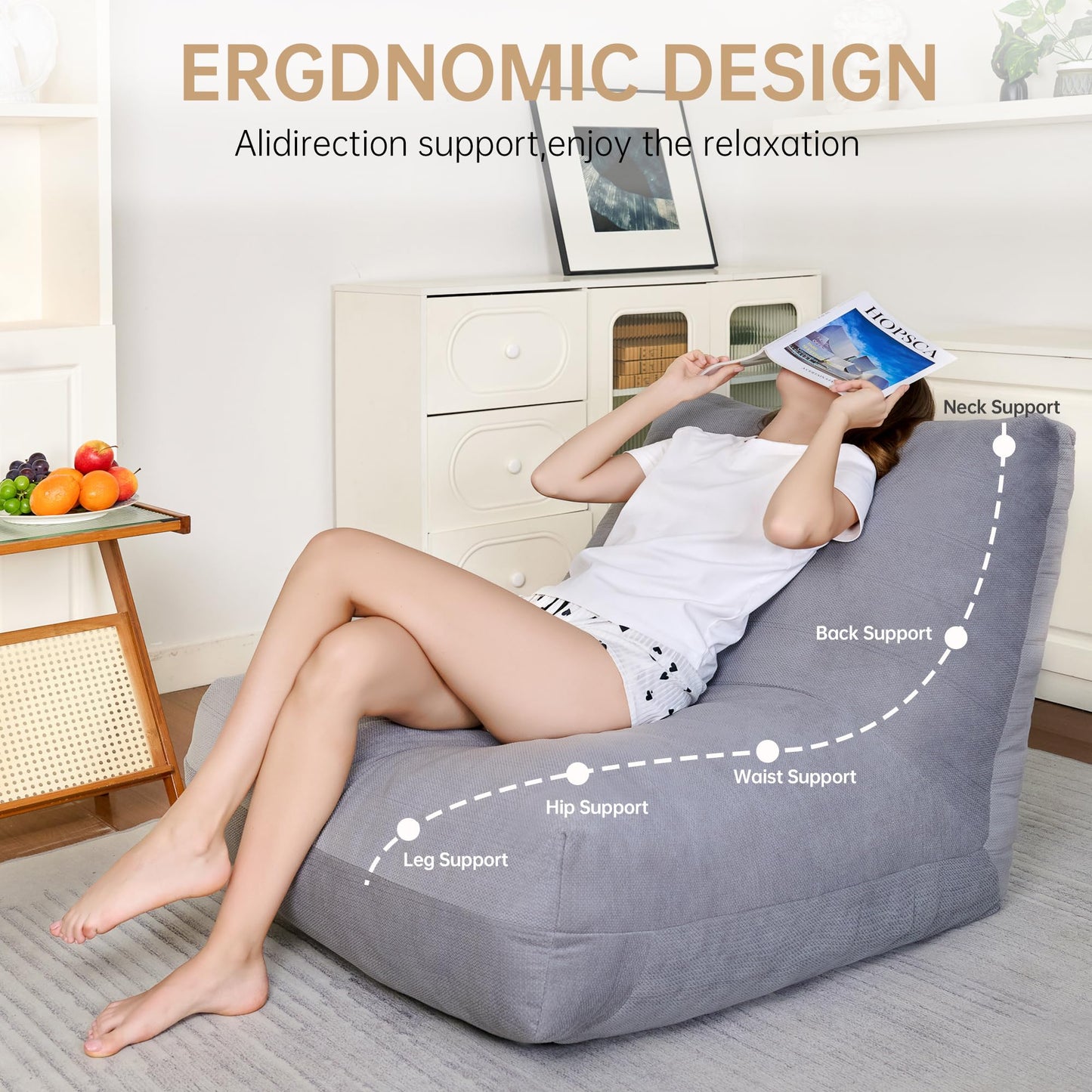 Beige Memory Foam Bean Bag Chair