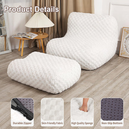 Cream Bean Bag Chair with Footstool