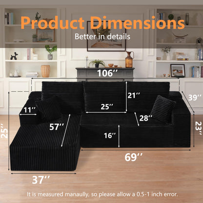106" L-Shaped Corduroy Sofa – Black