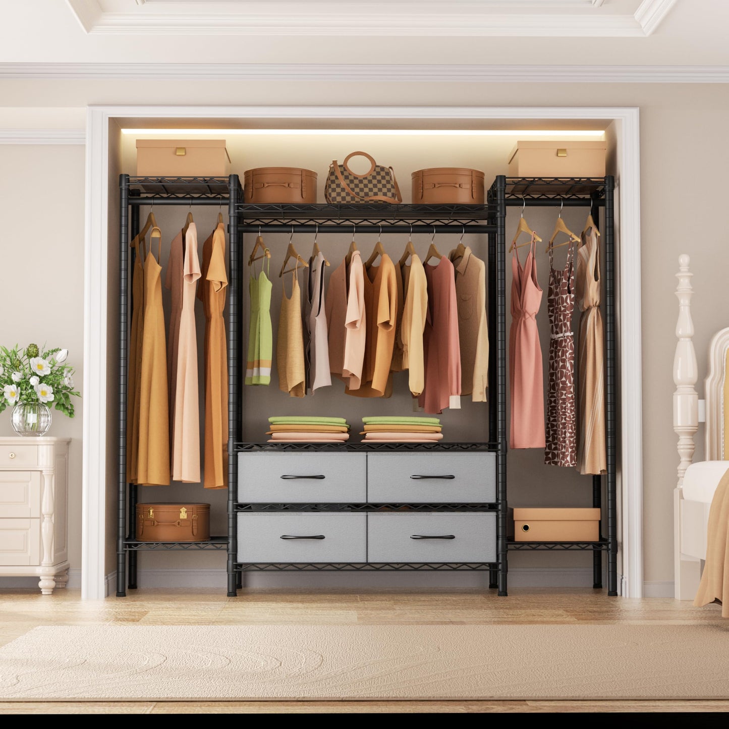 Heavy Duty Large Garment Rack with Shelves & Rods