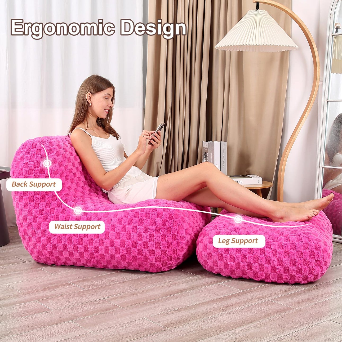 Cream Bean Bag Chair with Footstool