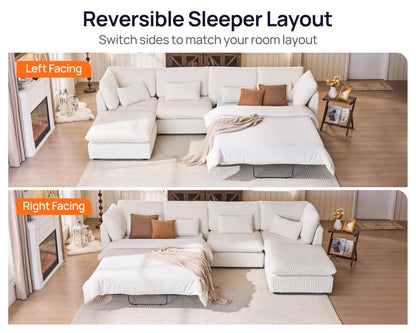 L-Shaped Sofa Bed with Ottoman – Beige