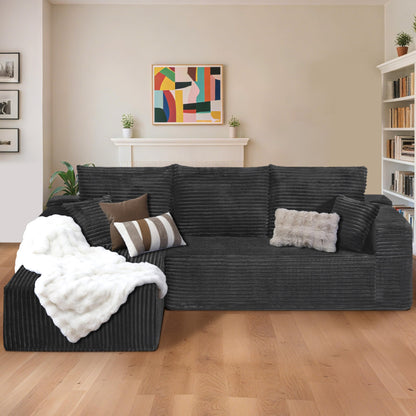 106" L-Shaped Corduroy Sofa – Black