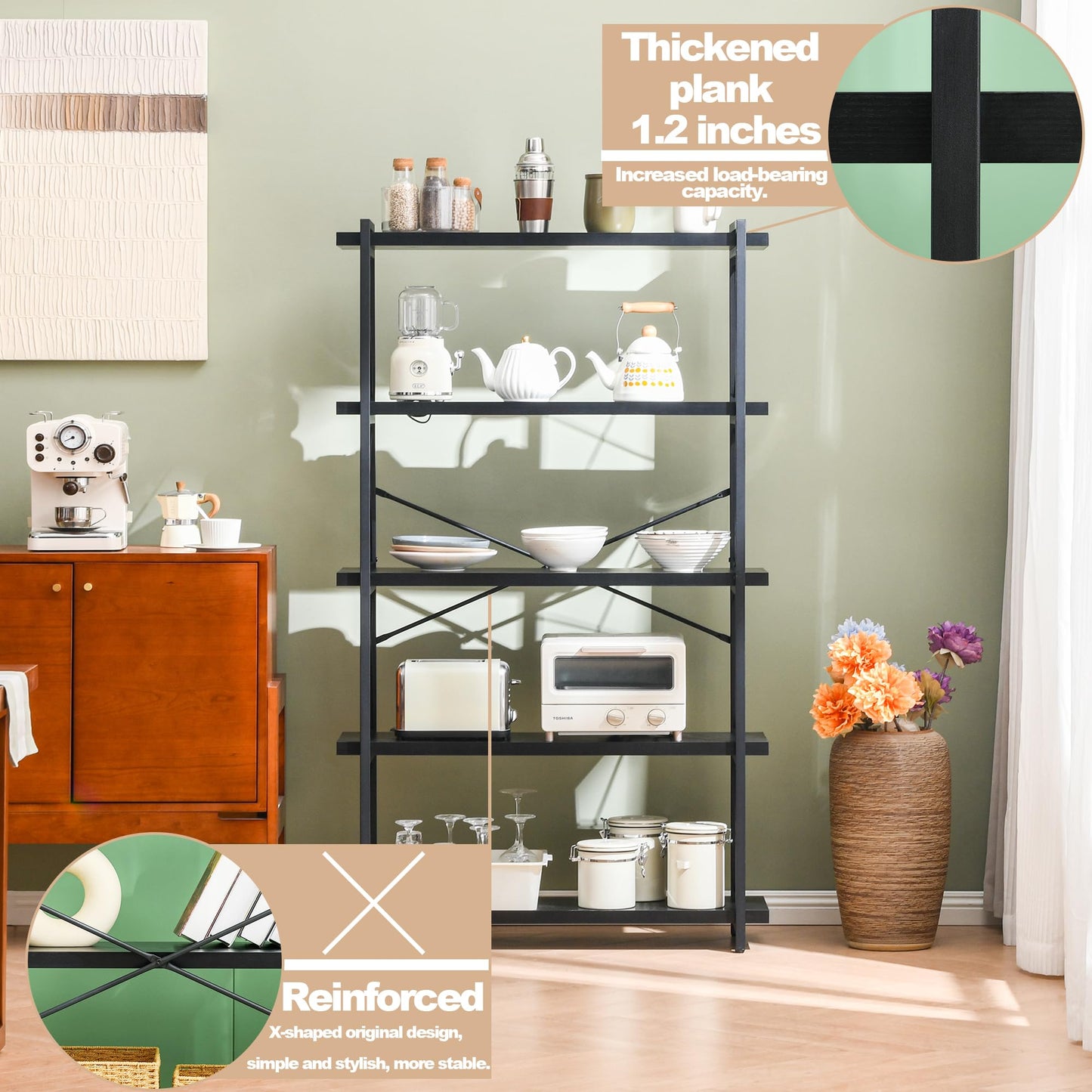 HCHQHS 4-Tier Industrial Bookshelf