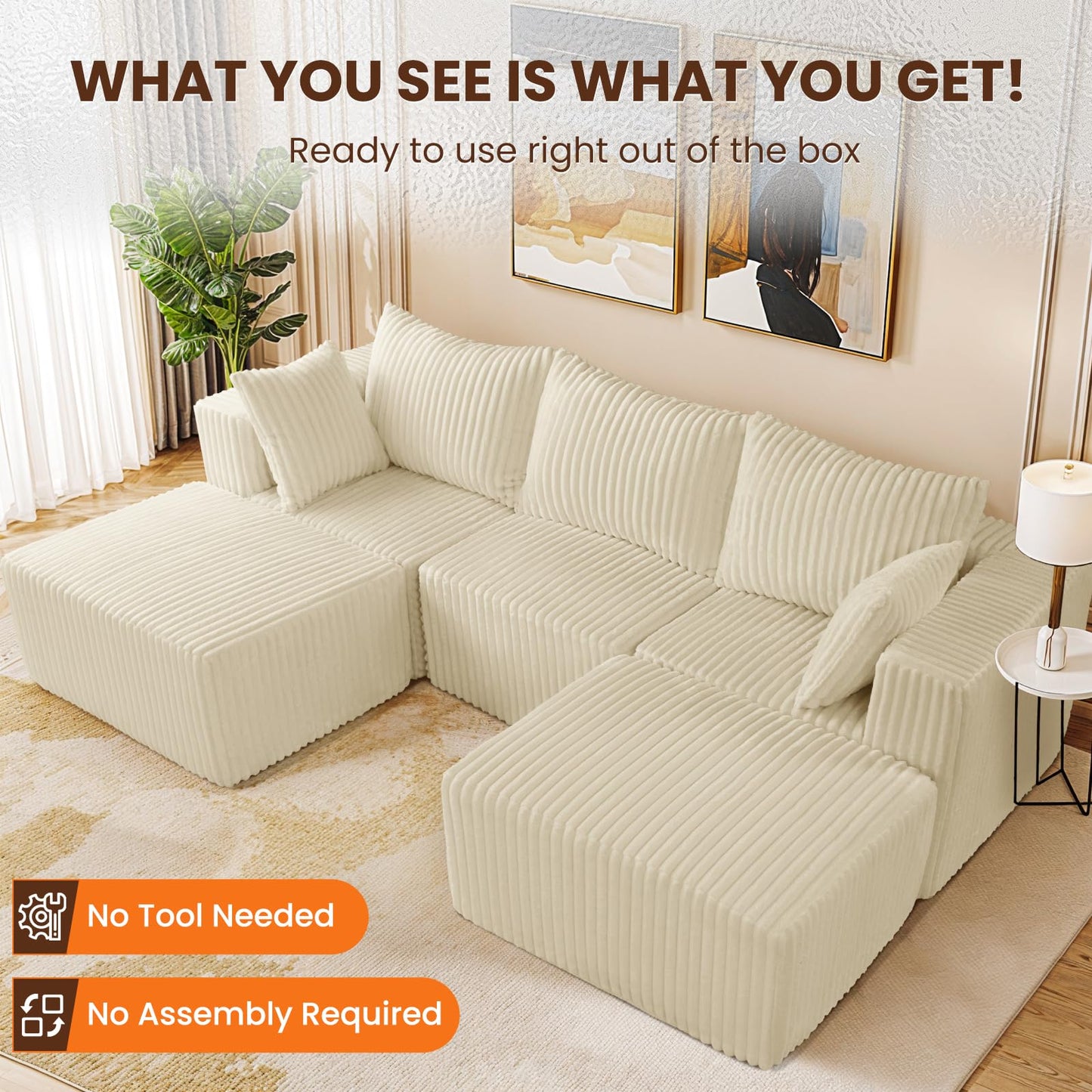 Beige U-Shaped Modular Sofa