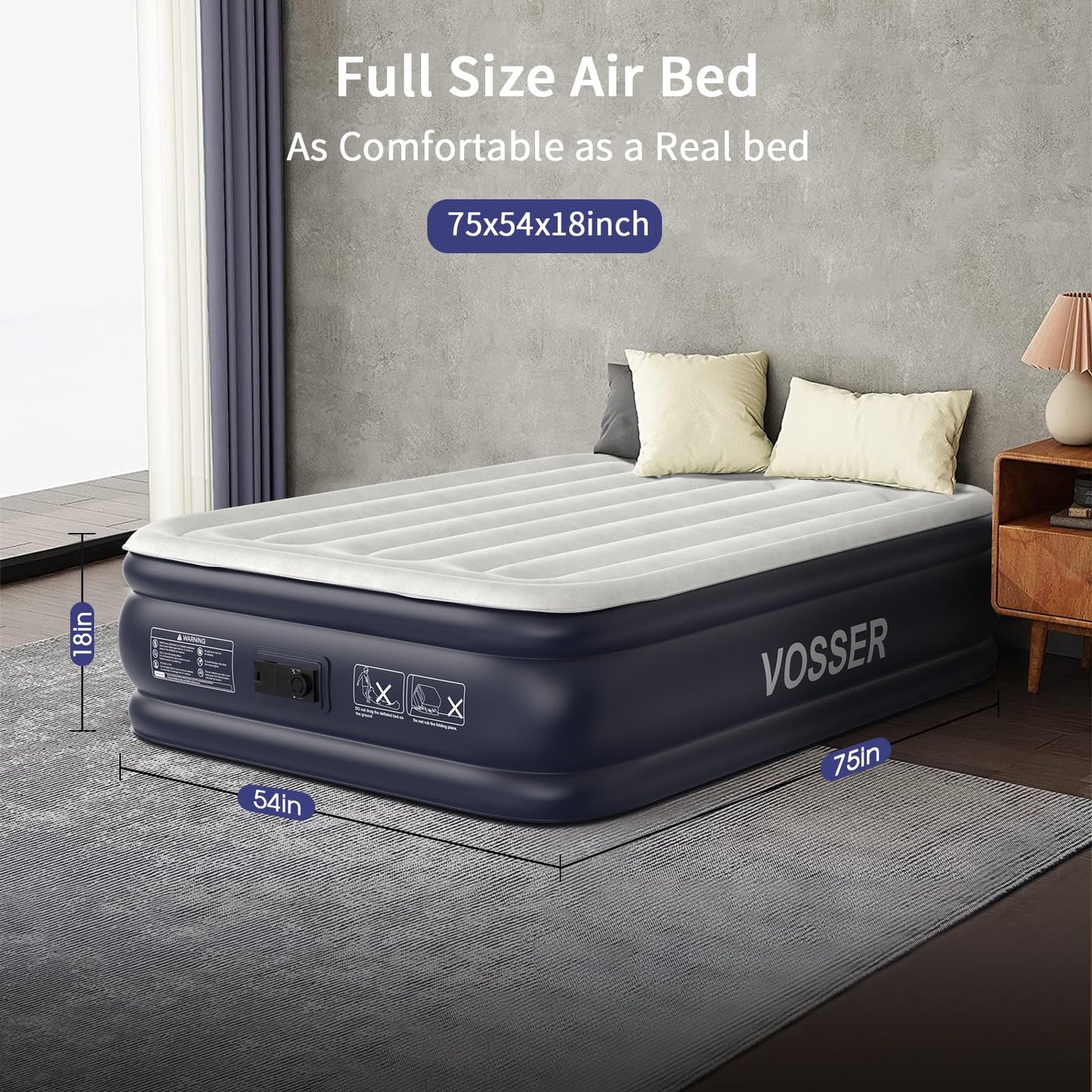 18" Full Air Mattress with Built-In Pump