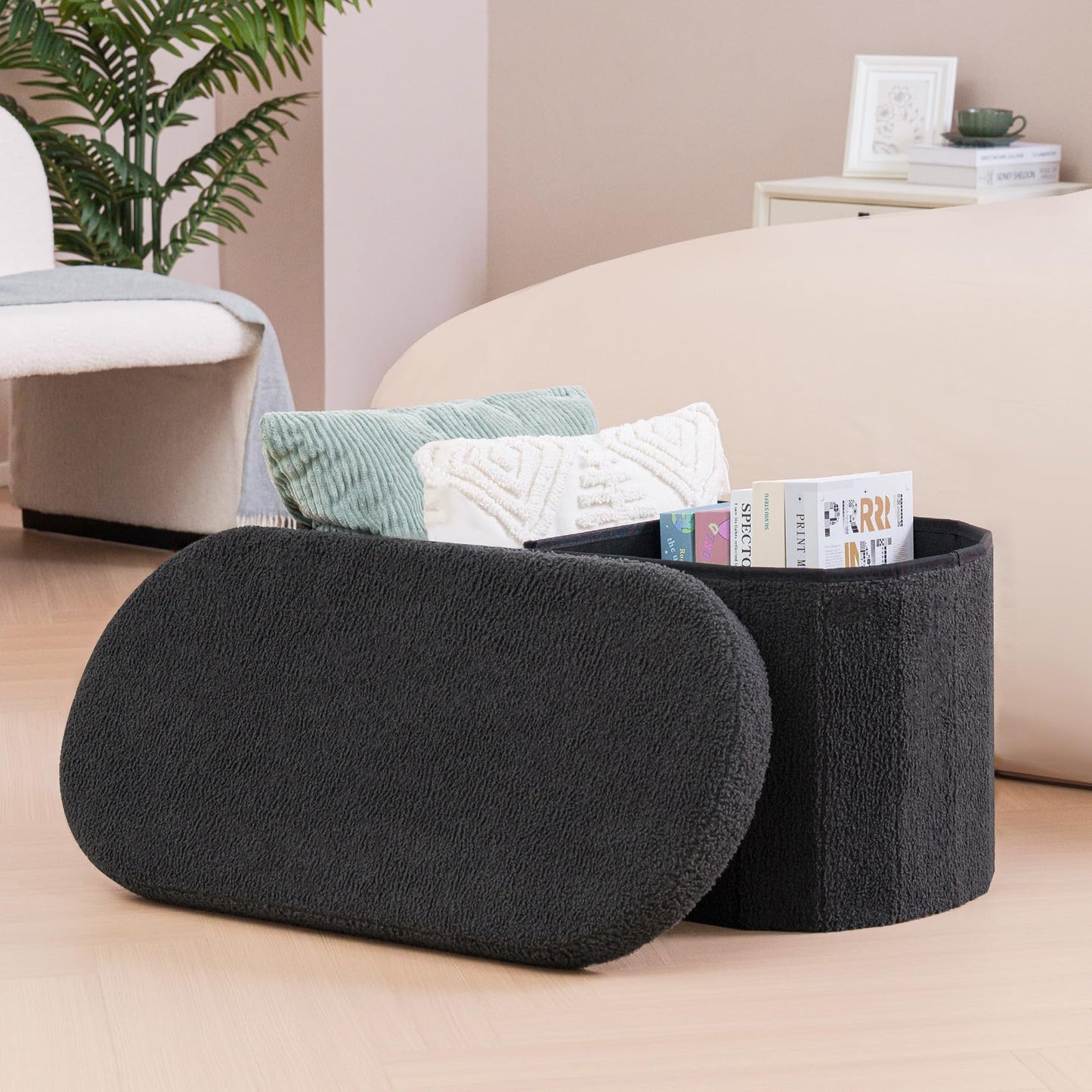 FSOBEIIALEO 43.3" Sherpa Storage Ottoman Bench