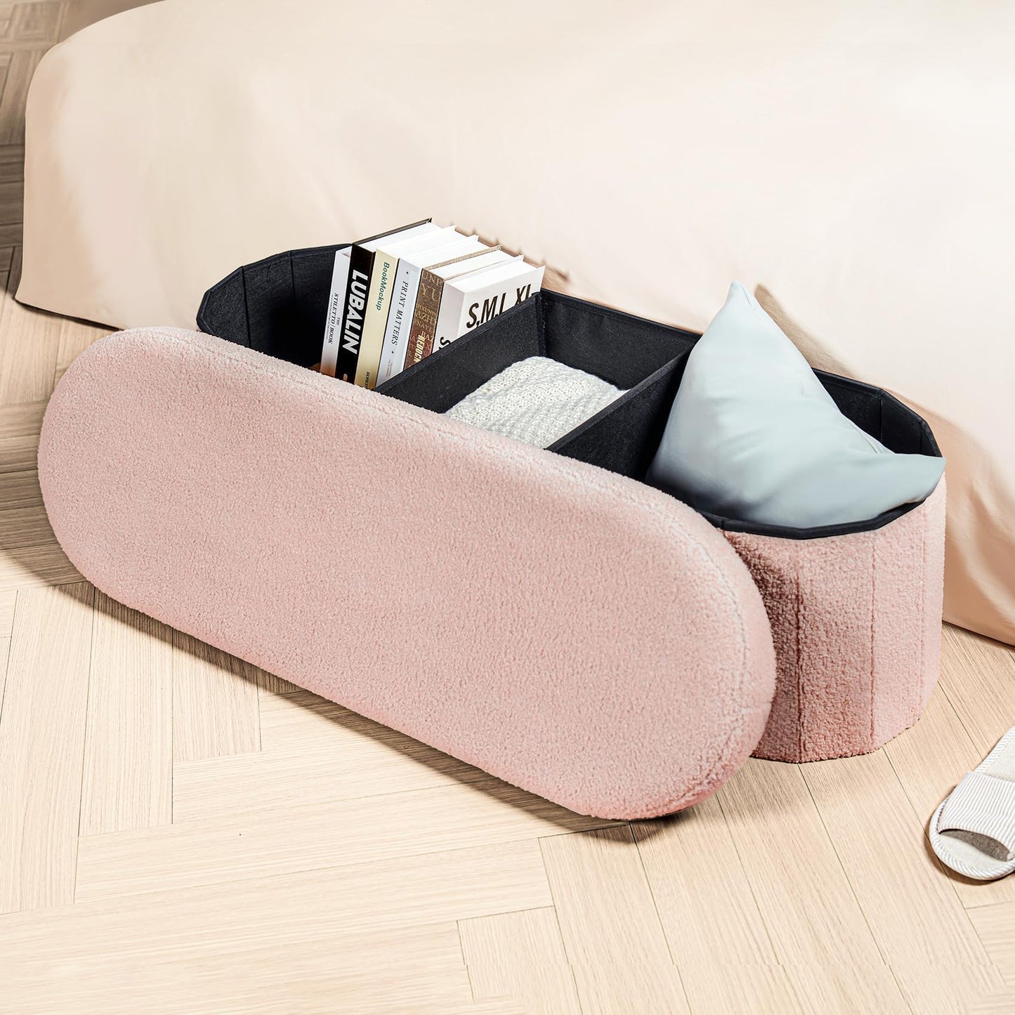 FSOBEIIALEO 43.3" Sherpa Storage Ottoman Bench