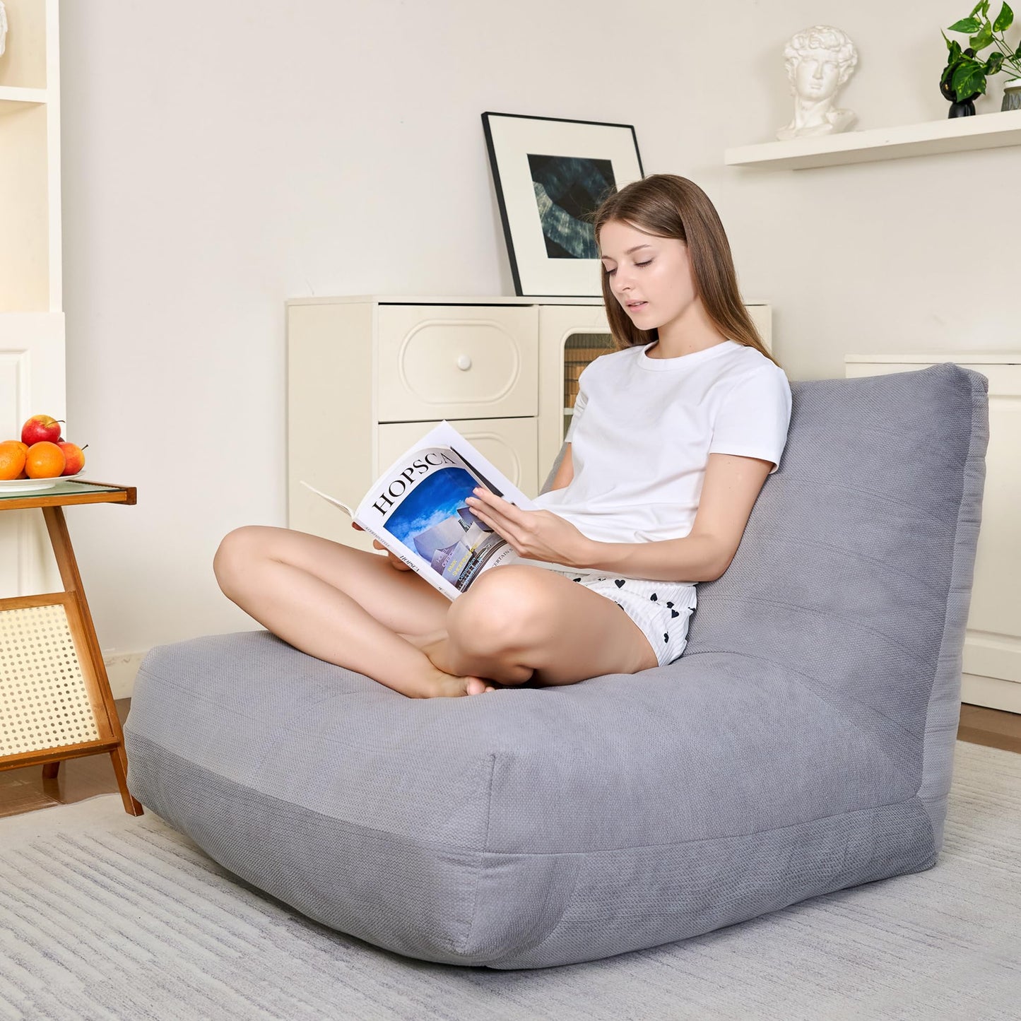 Beige Memory Foam Bean Bag Chair