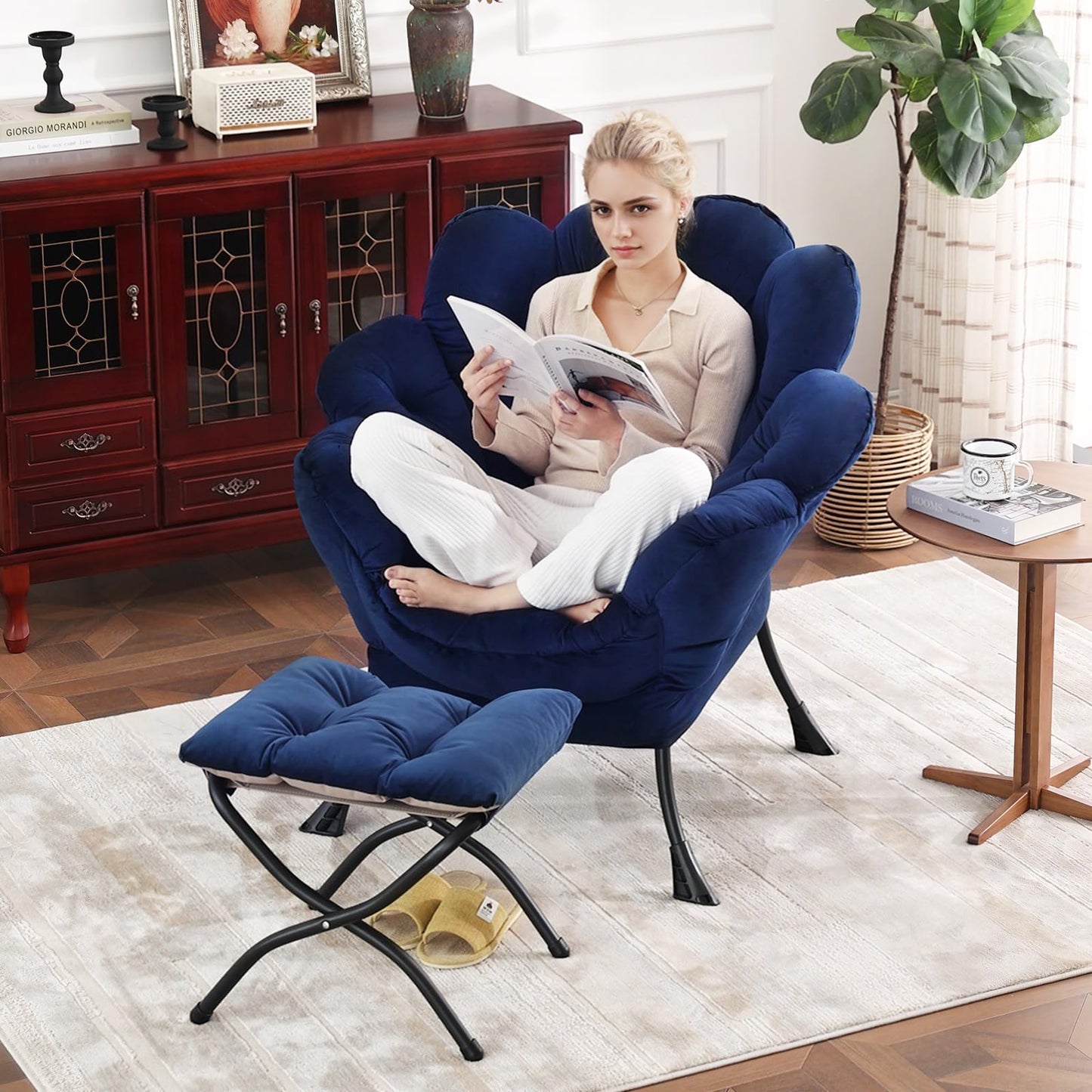 Butterfly Chair with Ottoman – Khaki Velvet
