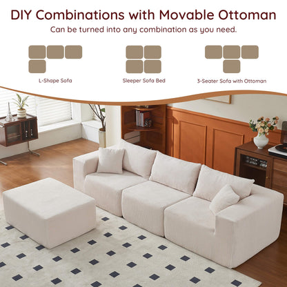 108" L-Shaped Sofa with Ottoman – Beige