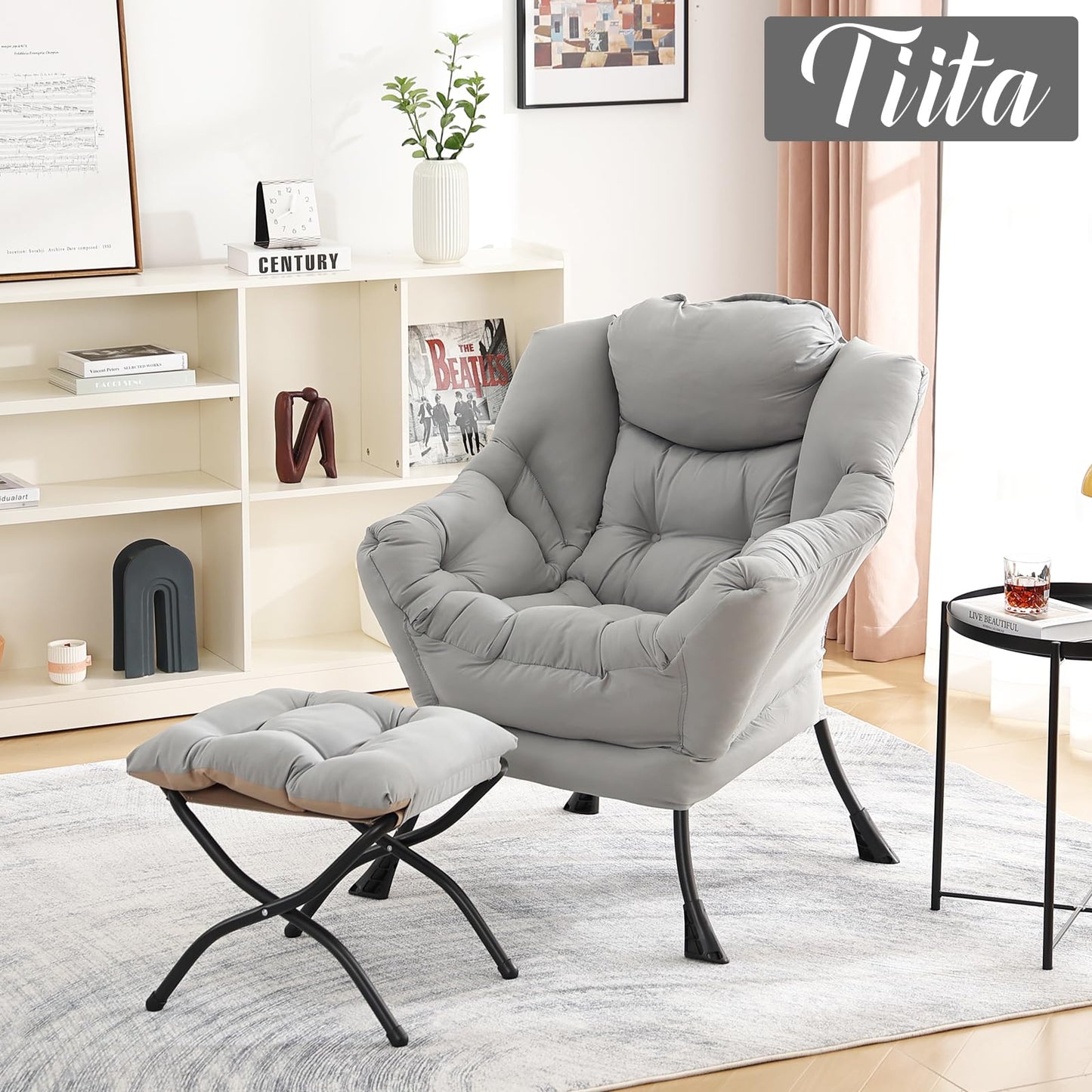Tiita Velvet Lounge Chair with Ottoman