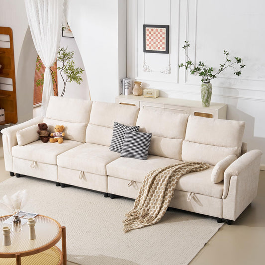 132" U-Shaped Sofa, 6-Seater Beige