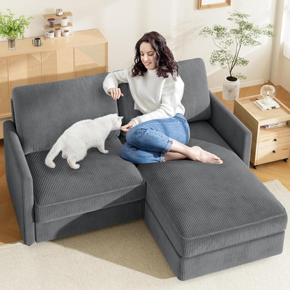 71" L-Shaped Green Corduroy Sofa