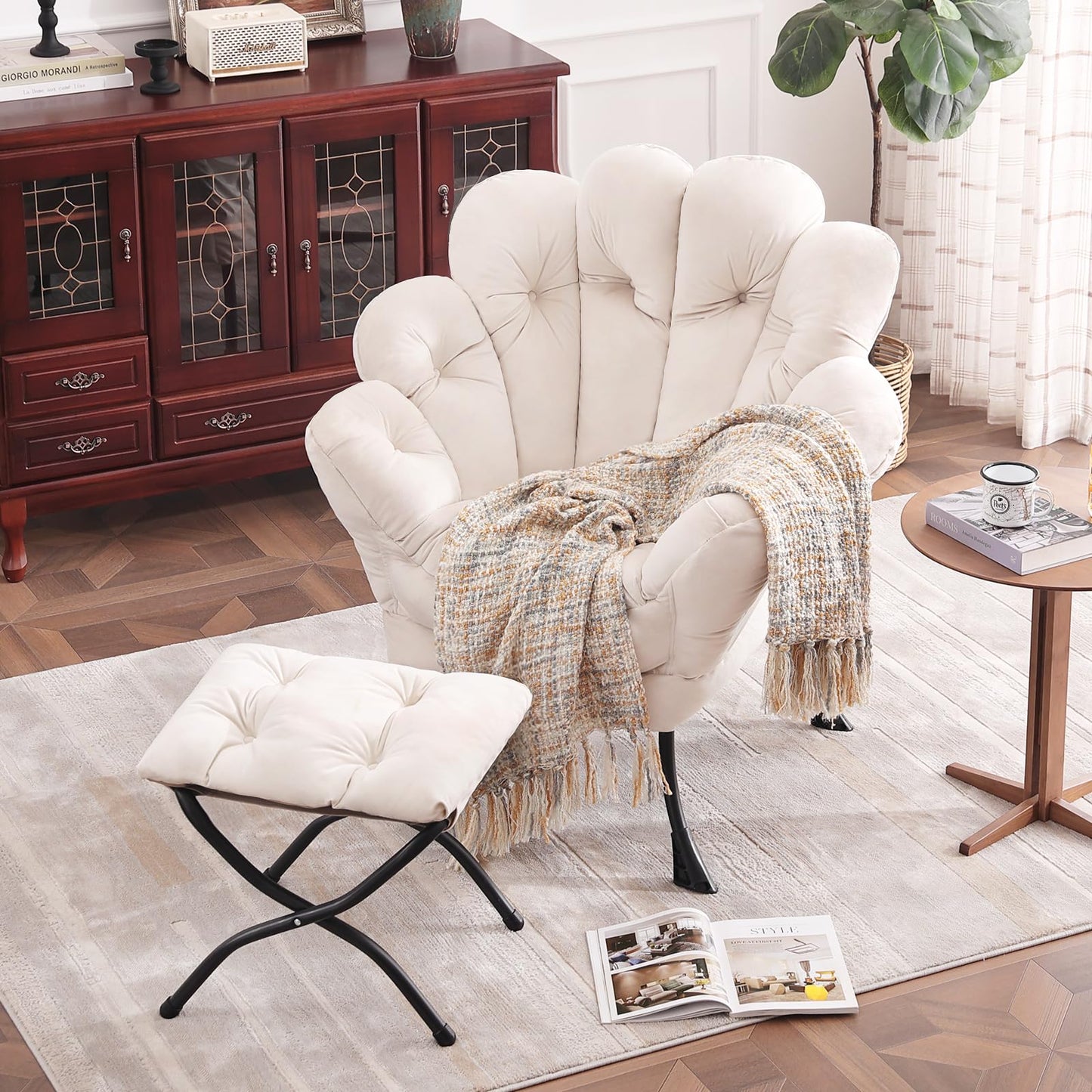 Butterfly Chair with Ottoman – Khaki Velvet