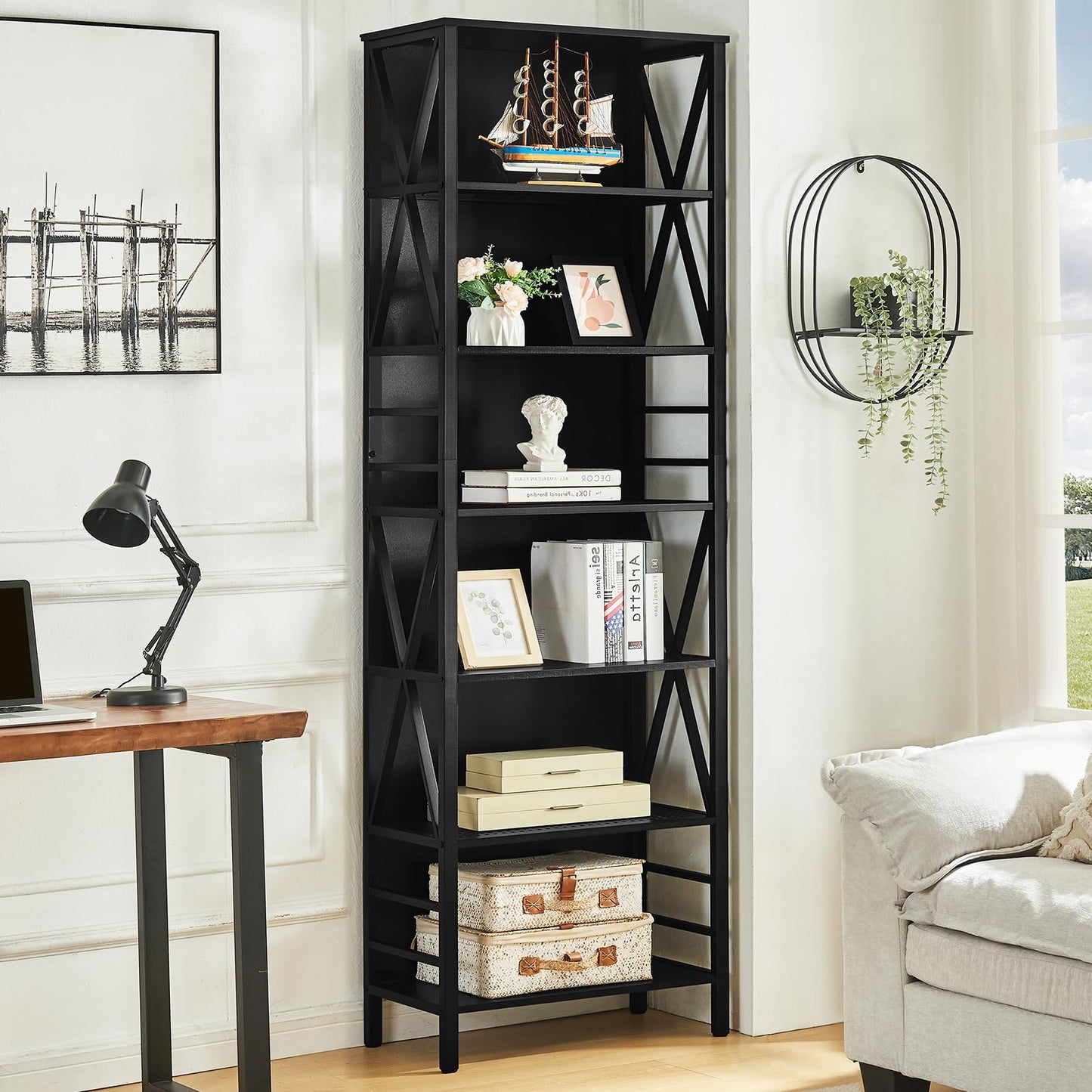 HOMISSUE 7-Tier Rustic Bookshelf