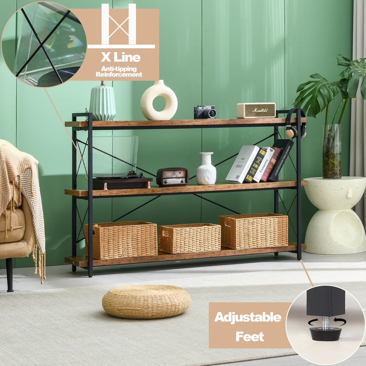 HCHQHS 4-Tier Industrial Bookshelf