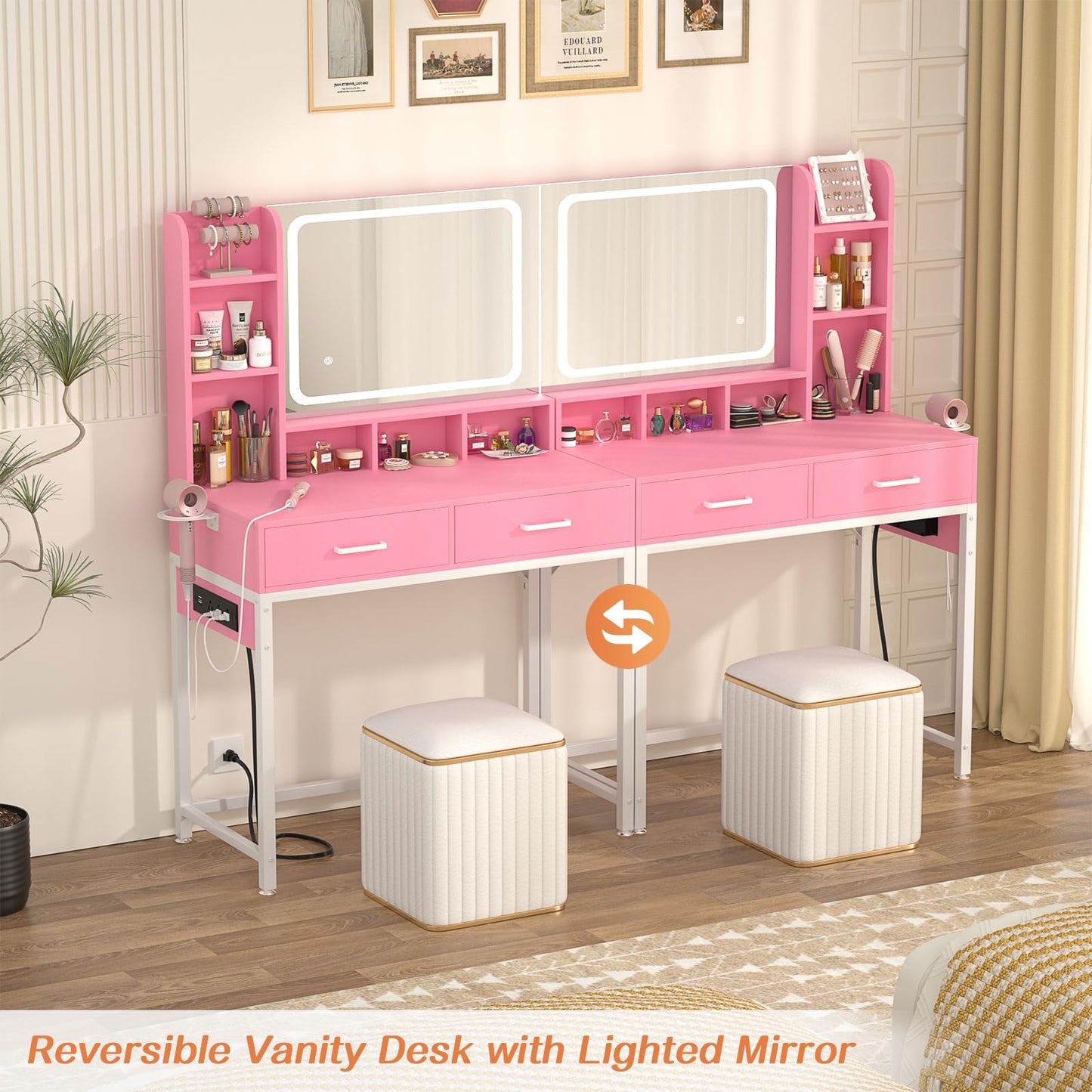 Small Vanity Desk with Mirror, Lights & Storage
