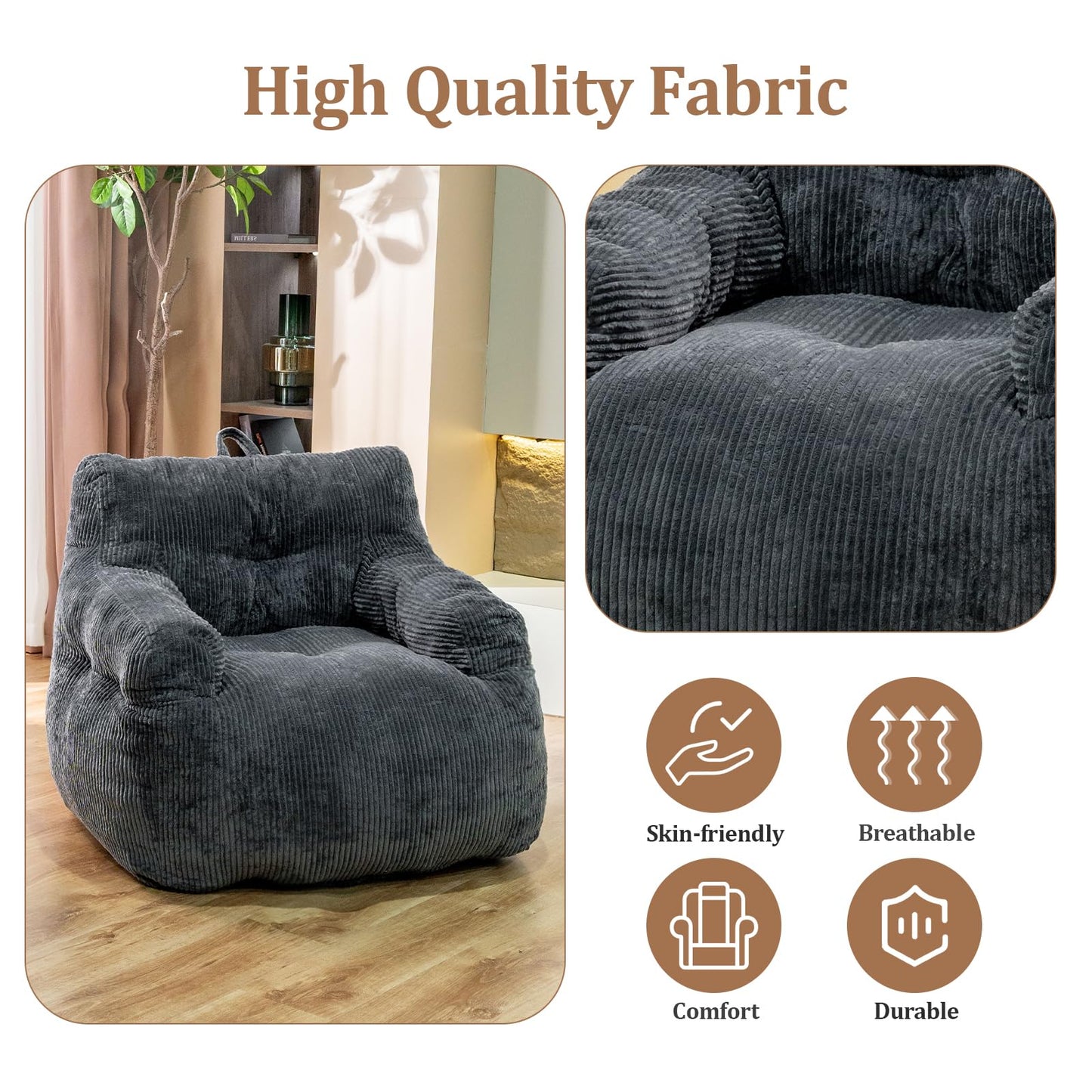 Grey Large Bean Bag Chair