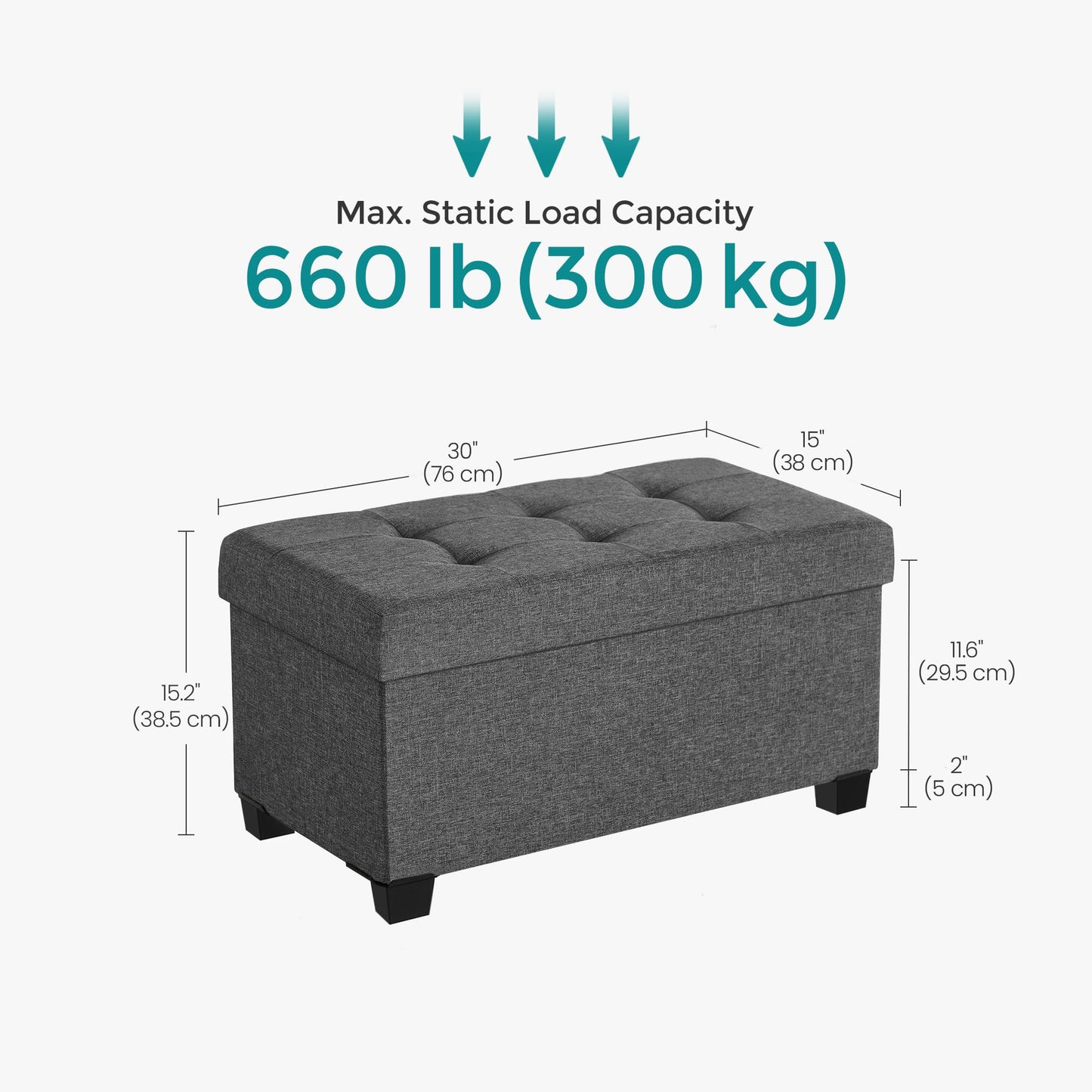 SONGMICS Foldable Storage Ottoman Bench, 15"x43"x15.7"