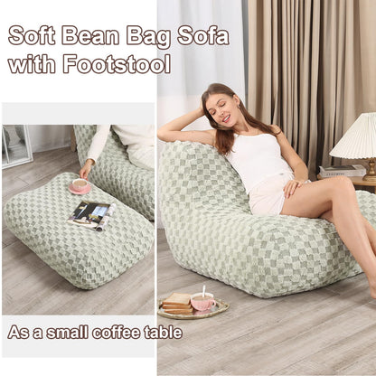 Cream Bean Bag Chair with Footstool