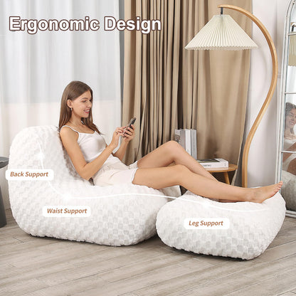 Cream Bean Bag Chair with Footstool