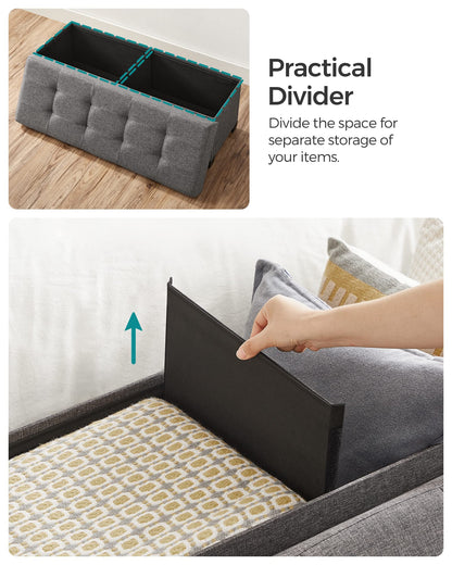 SONGMICS Foldable Storage Ottoman Bench, 15"x43"x15.7"