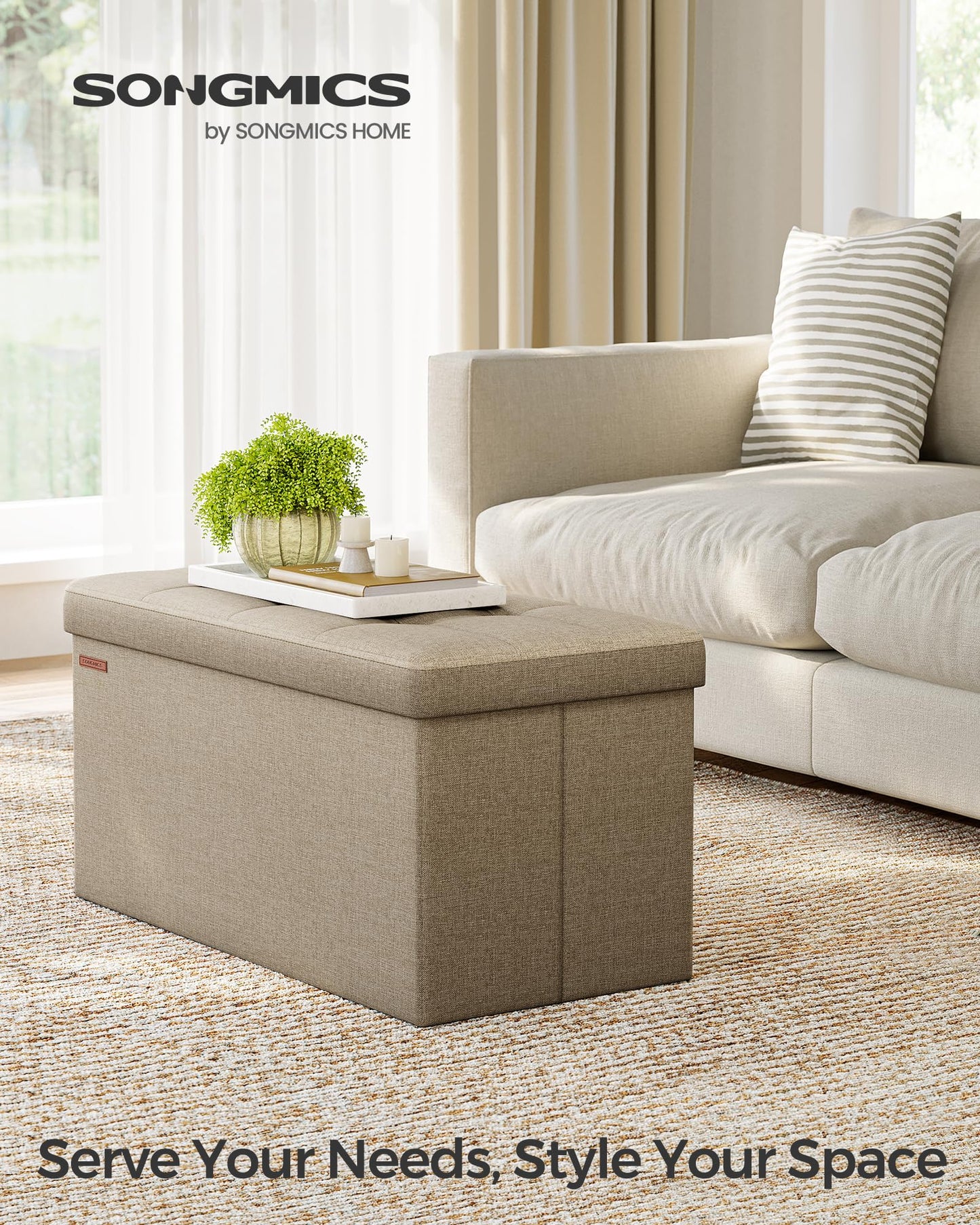SONGMICS MAZIE 43" Folding Storage Ottoman Bench