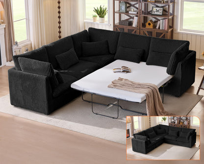 L-Shaped Sofa Bed with Ottoman – Beige