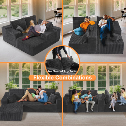 106" L-Shaped Corduroy Sofa – Black