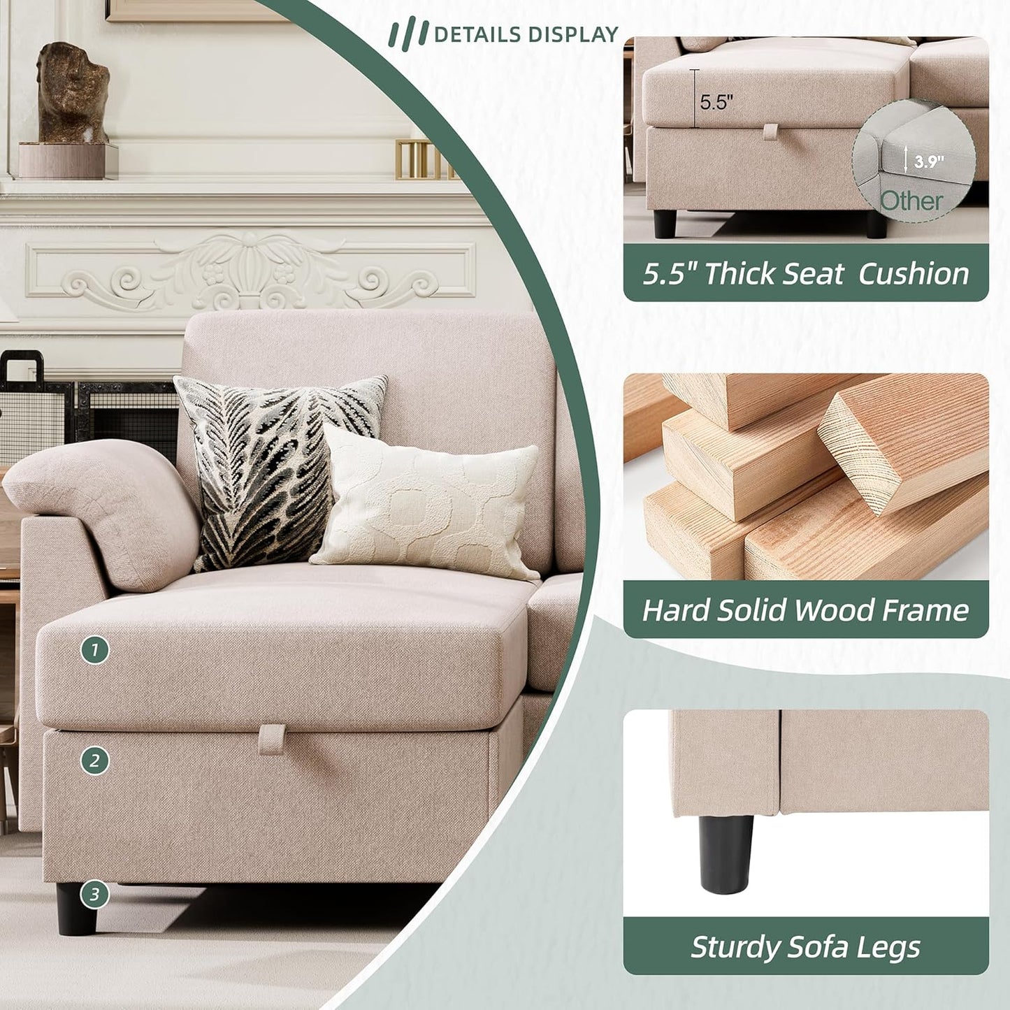Vongrasig 79" L-Shaped Sofa, Grey