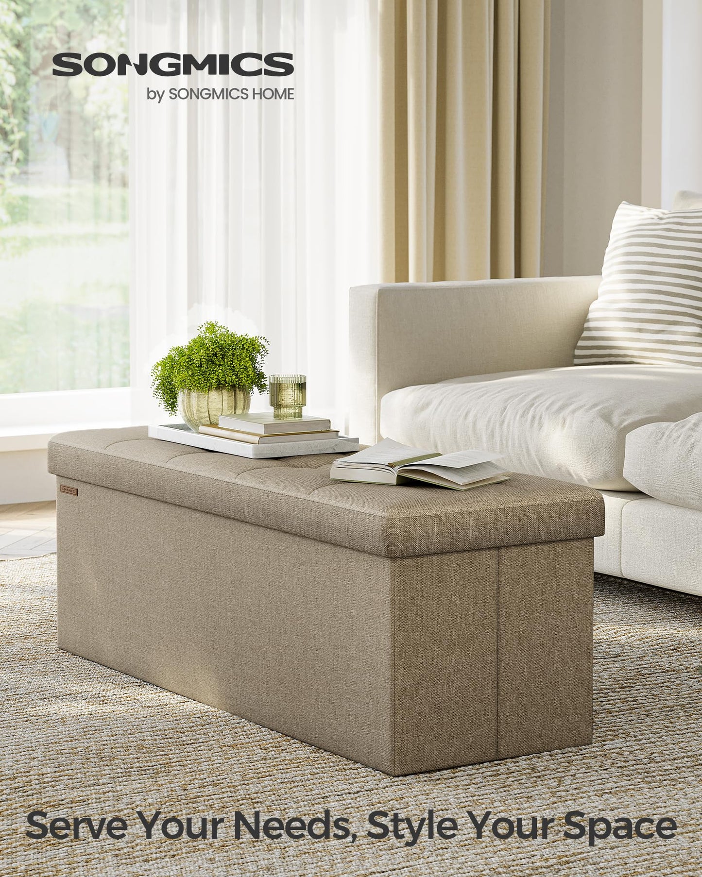 SONGMICS MAZIE 43" Folding Storage Ottoman Bench