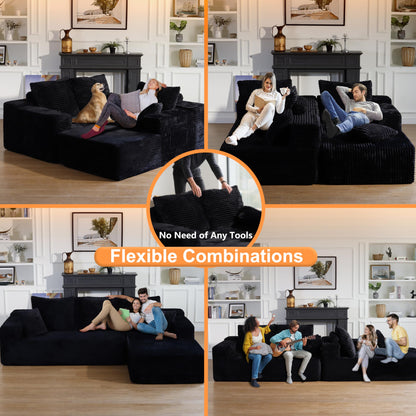 106" L-Shaped Corduroy Sofa – Black