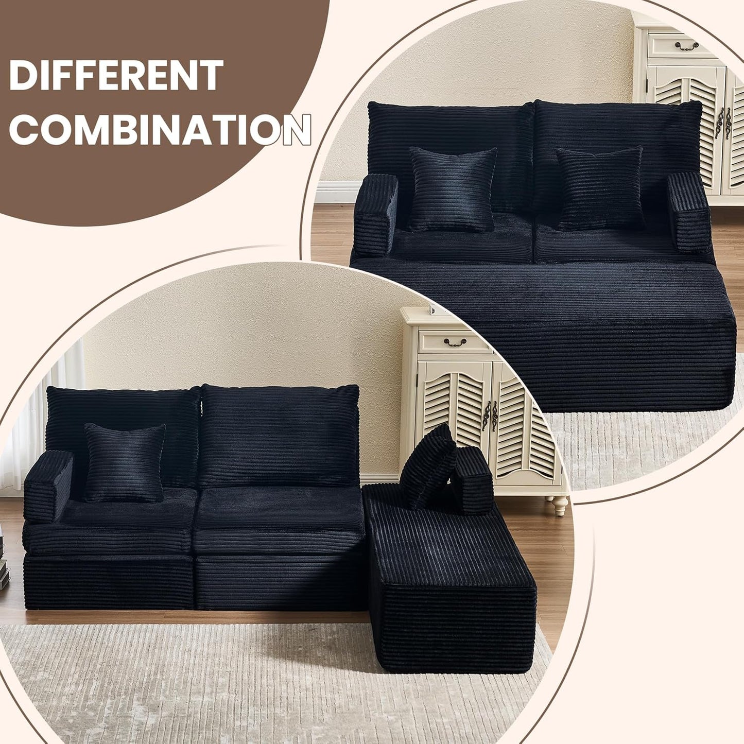 59" Chaise Lounge Sofa with Ottoman