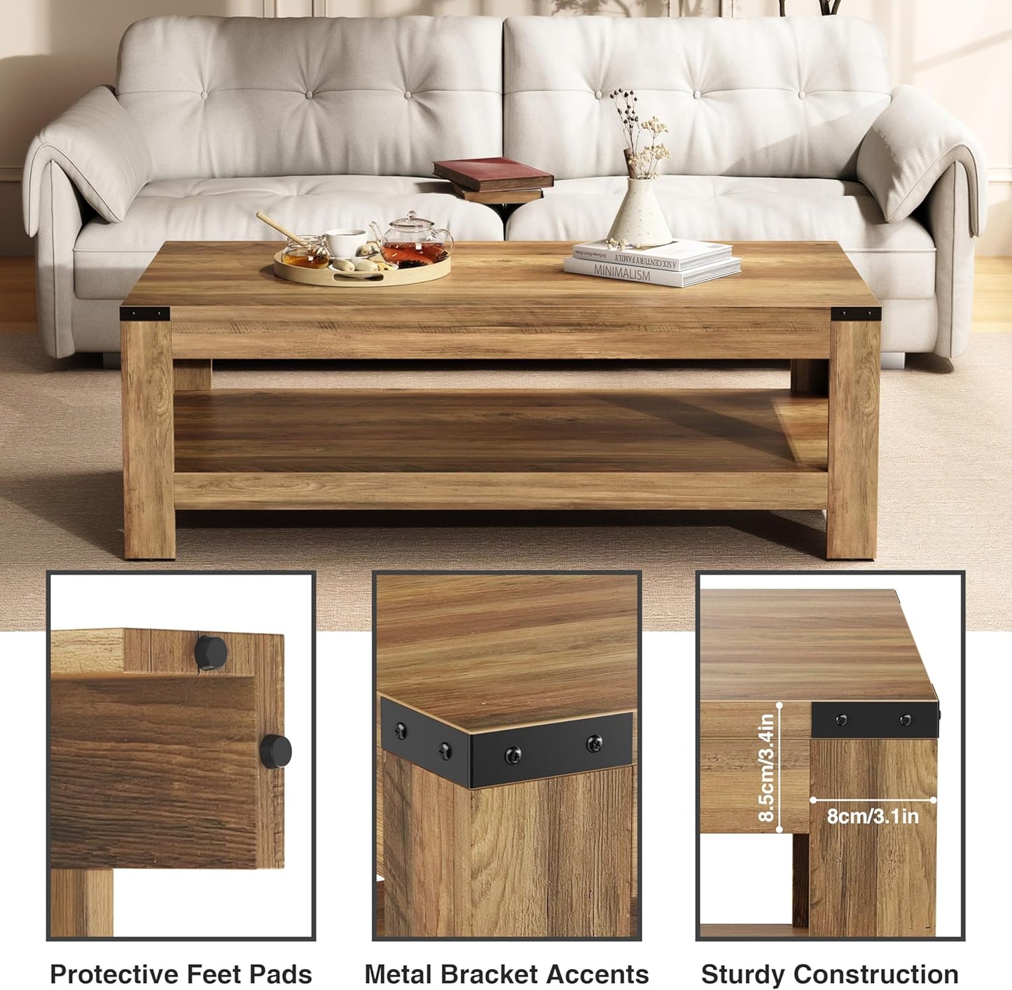 Rustic 47.2" Coffee Table with Storage