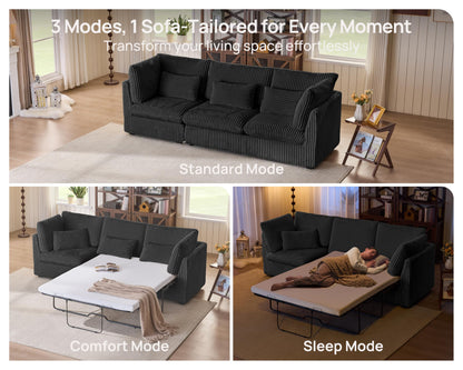 L-Shaped Sofa Bed with Ottoman – Beige