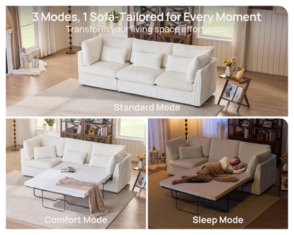 L-Shaped Sofa Bed with Ottoman – Beige
