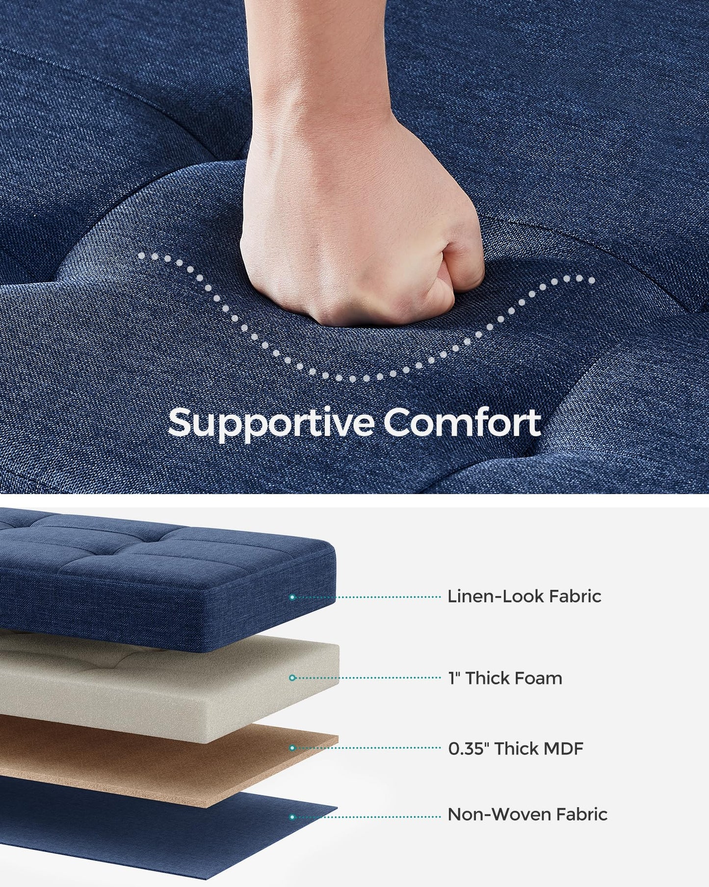 SONGMICS Foldable Storage Ottoman Bench, 15"x43"x15.7"
