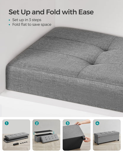 SONGMICS Foldable Storage Ottoman Bench, 15"x43"x15.7"