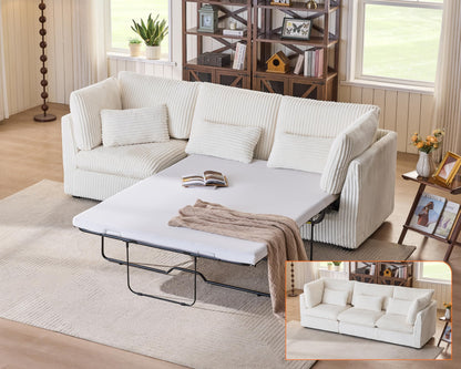 L-Shaped Sofa Bed with Ottoman – Beige