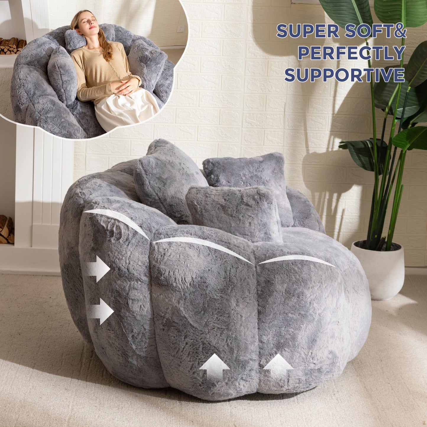 MAXYOYO Floral Bean Bag Chair – Beige