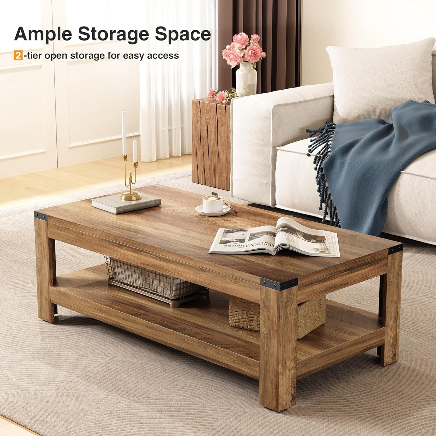Rustic 47.2" Coffee Table with Storage