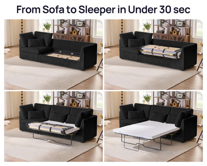 L-Shaped Sofa Bed with Ottoman – Beige
