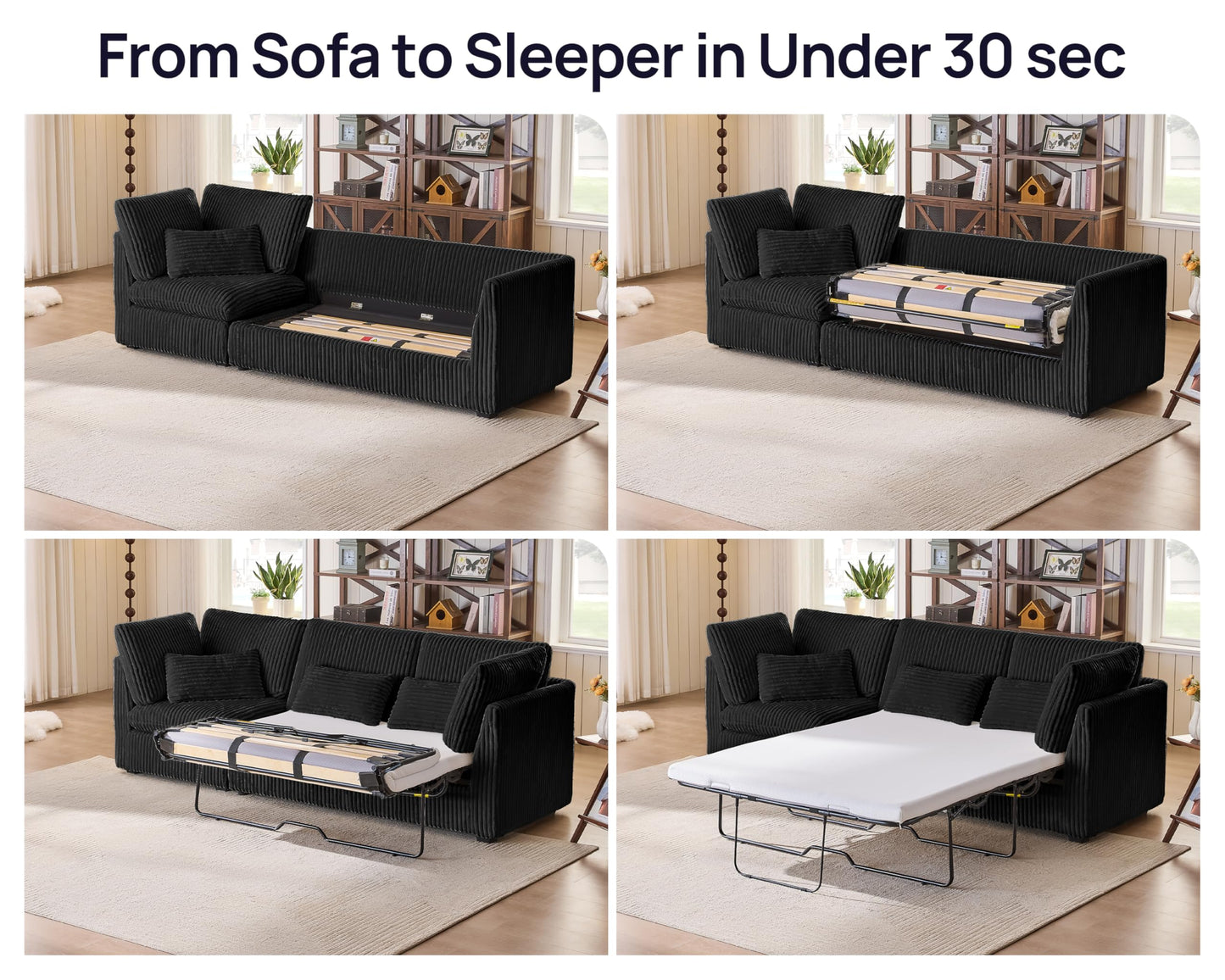 L-Shaped Sofa Bed with Ottoman – Beige