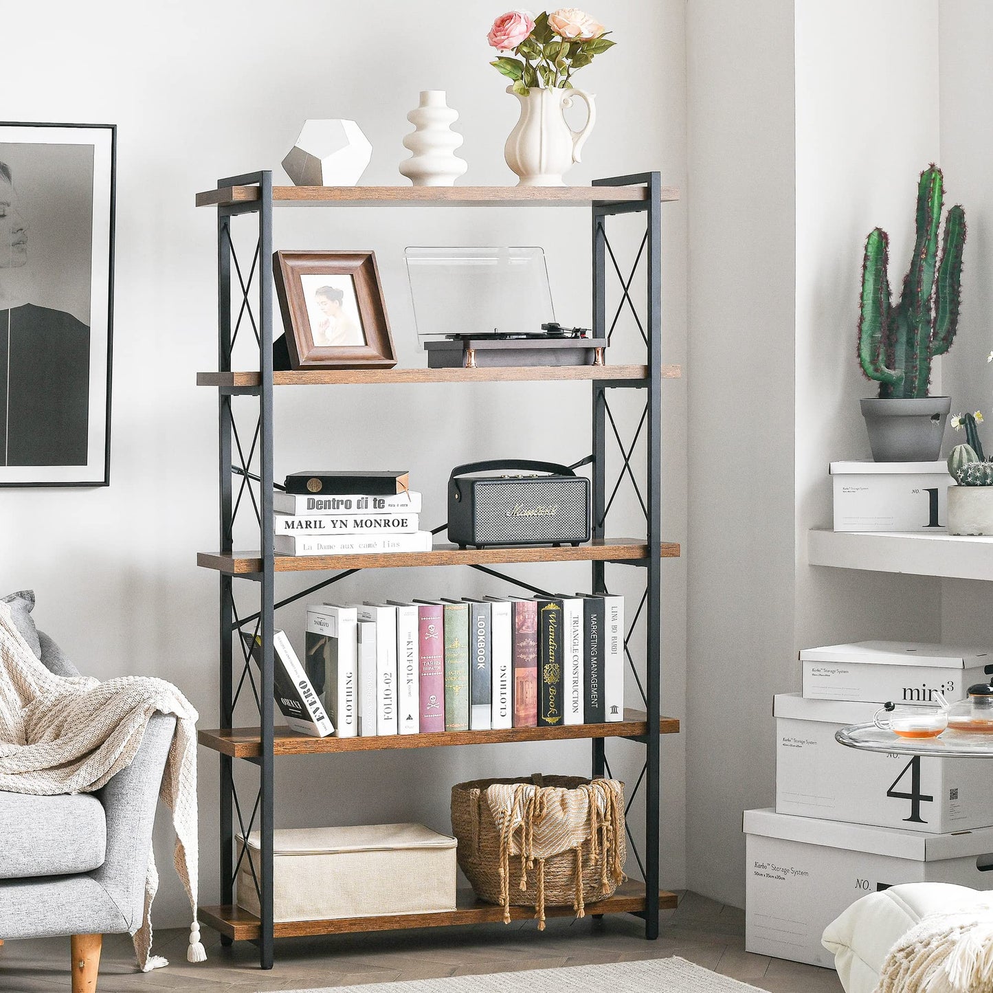 HCHQHS 4-Tier Industrial Bookshelf
