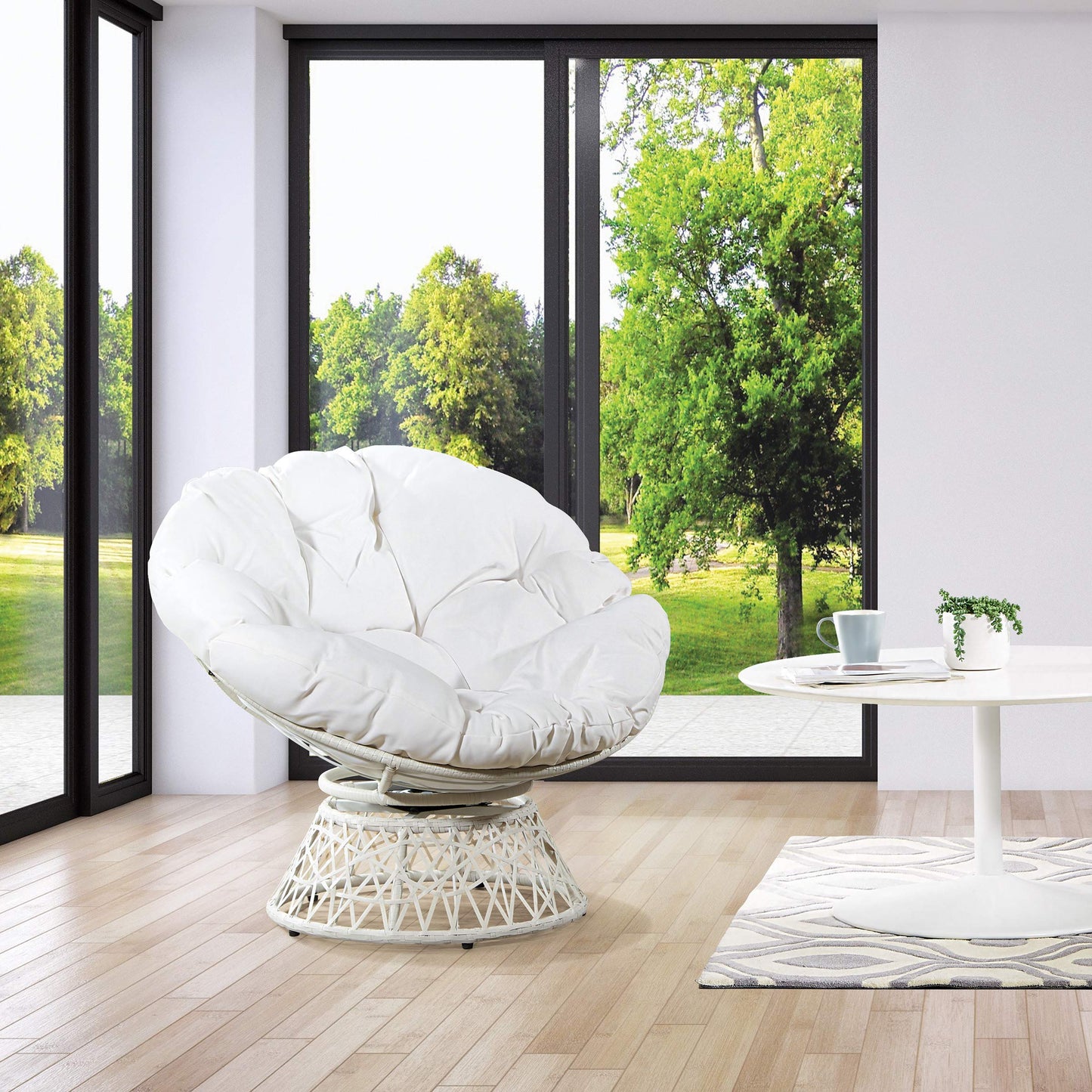 OSP Swivel Papasan Chair White
