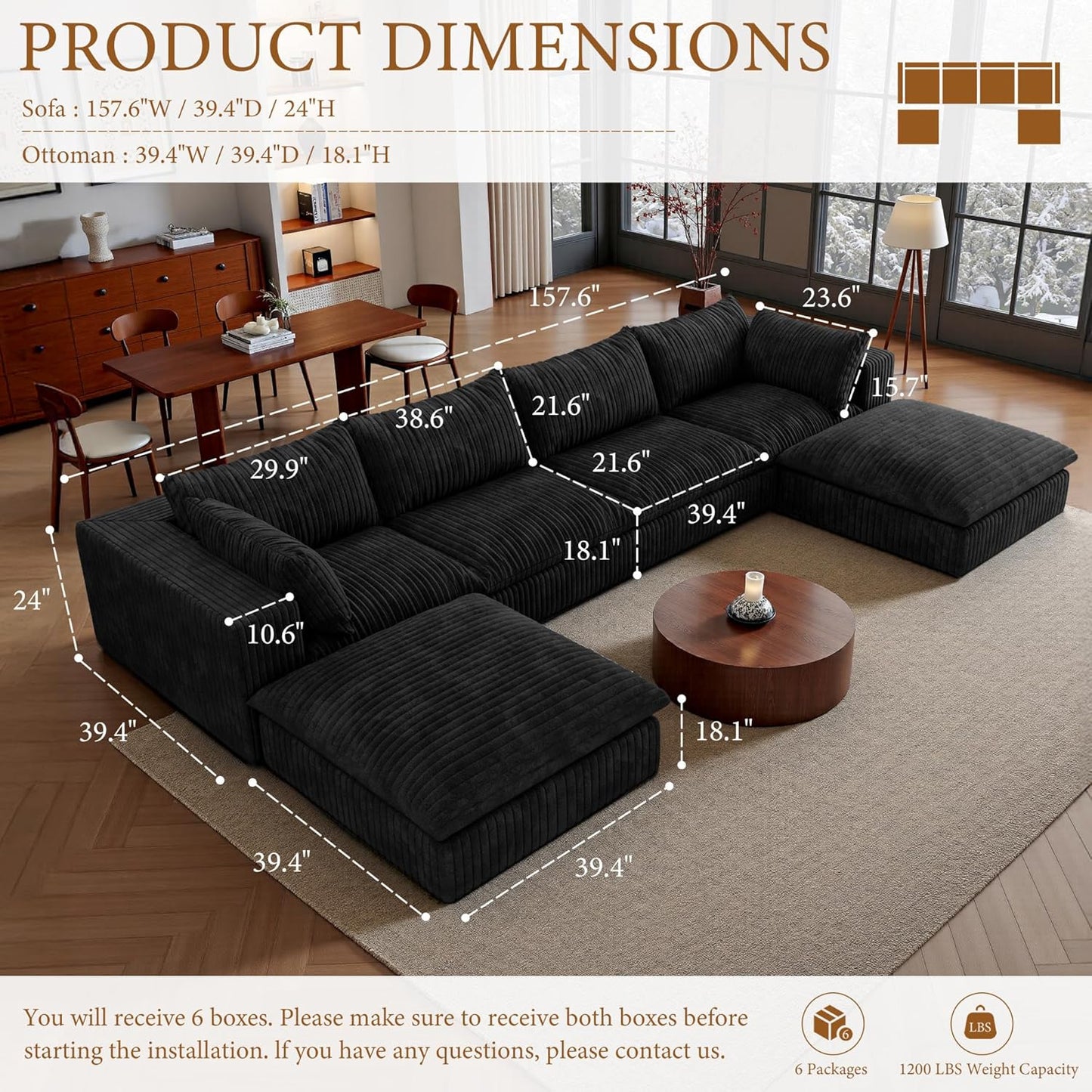 118" Modular Sofa – Black