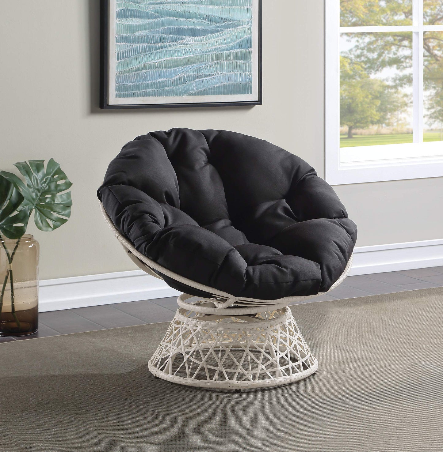 OSP Swivel Papasan Chair White