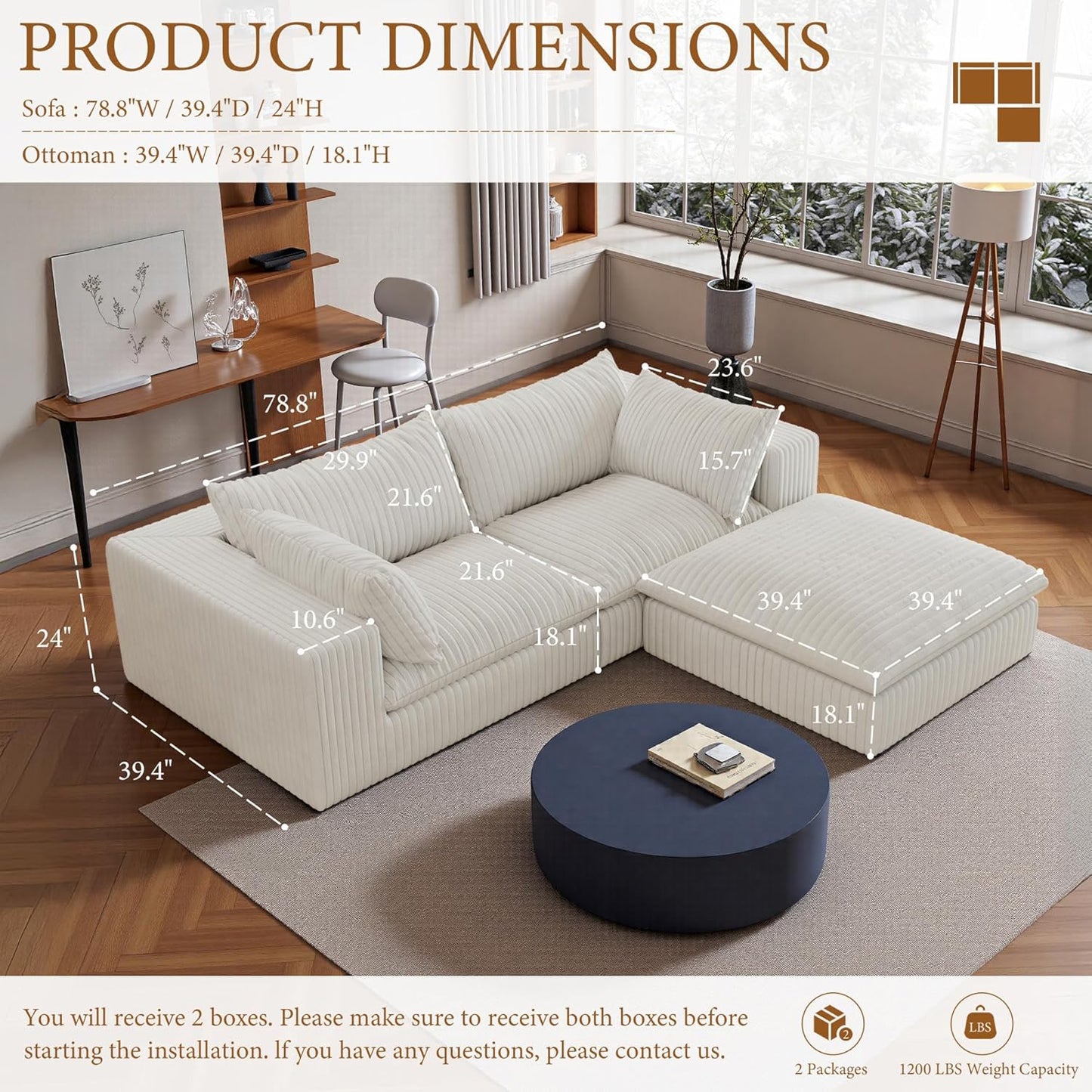 118" Modular Sofa – Black