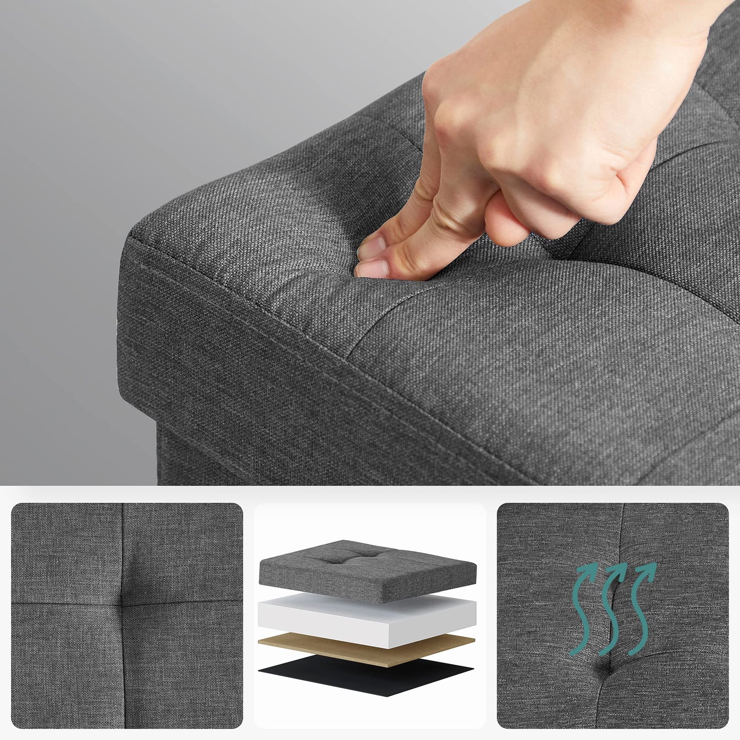 SONGMICS Foldable Storage Ottoman Bench, 15"x43"x15.7"